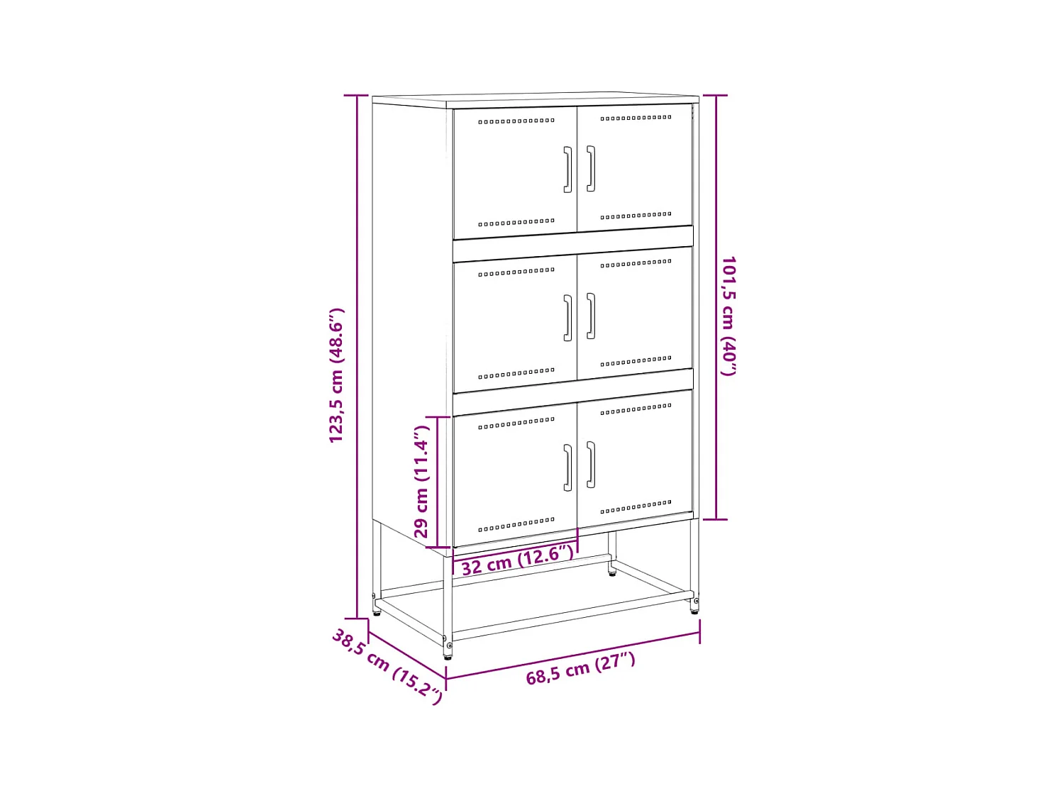 Credenza Nera 68,5x38,5x123,5 cm in Acciaio