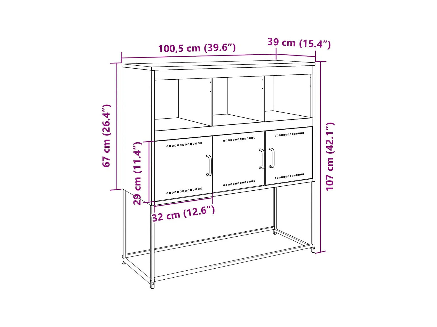 Dressoir 100,5x39x107 cm staal zwart