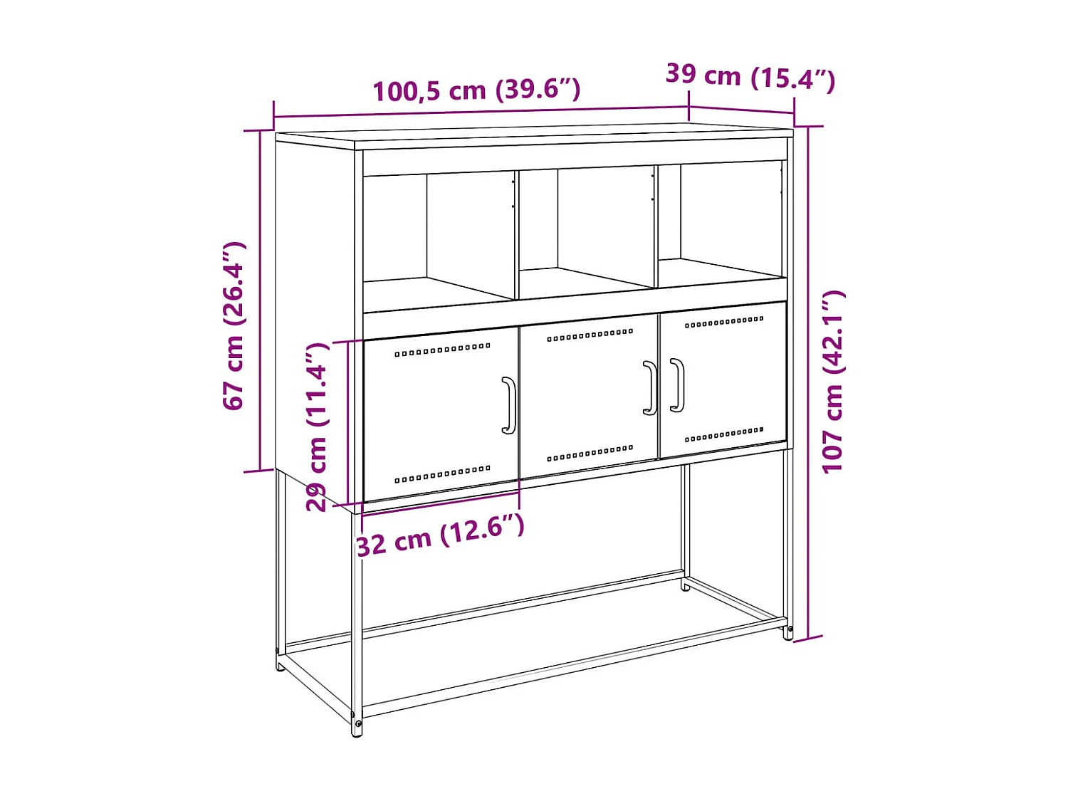 Buffet noir 100,5x39x107 cm acier