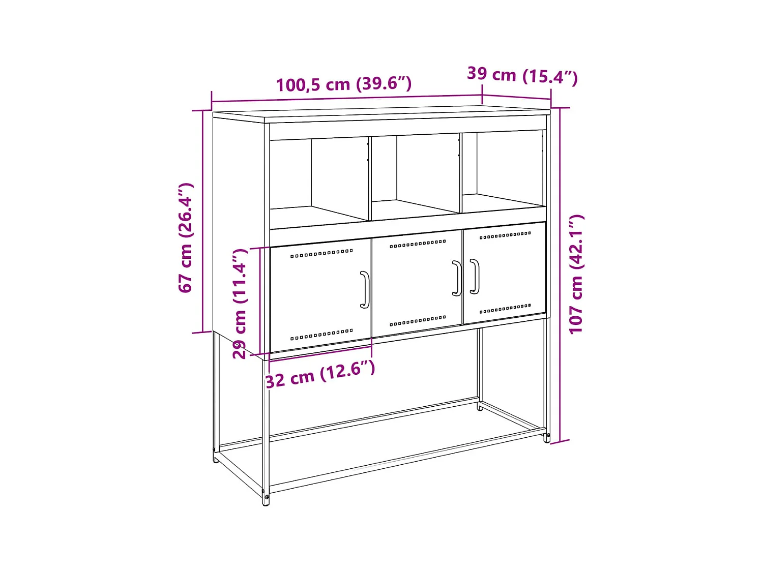 Credenza Rosa 100,5x39x107 cm in Acciaio