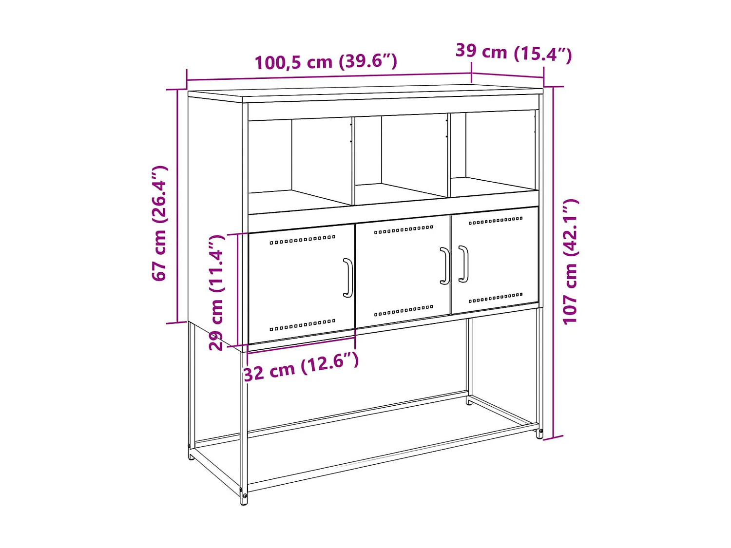 Sideboard Rosa 100,5x39x107 cm Stahl