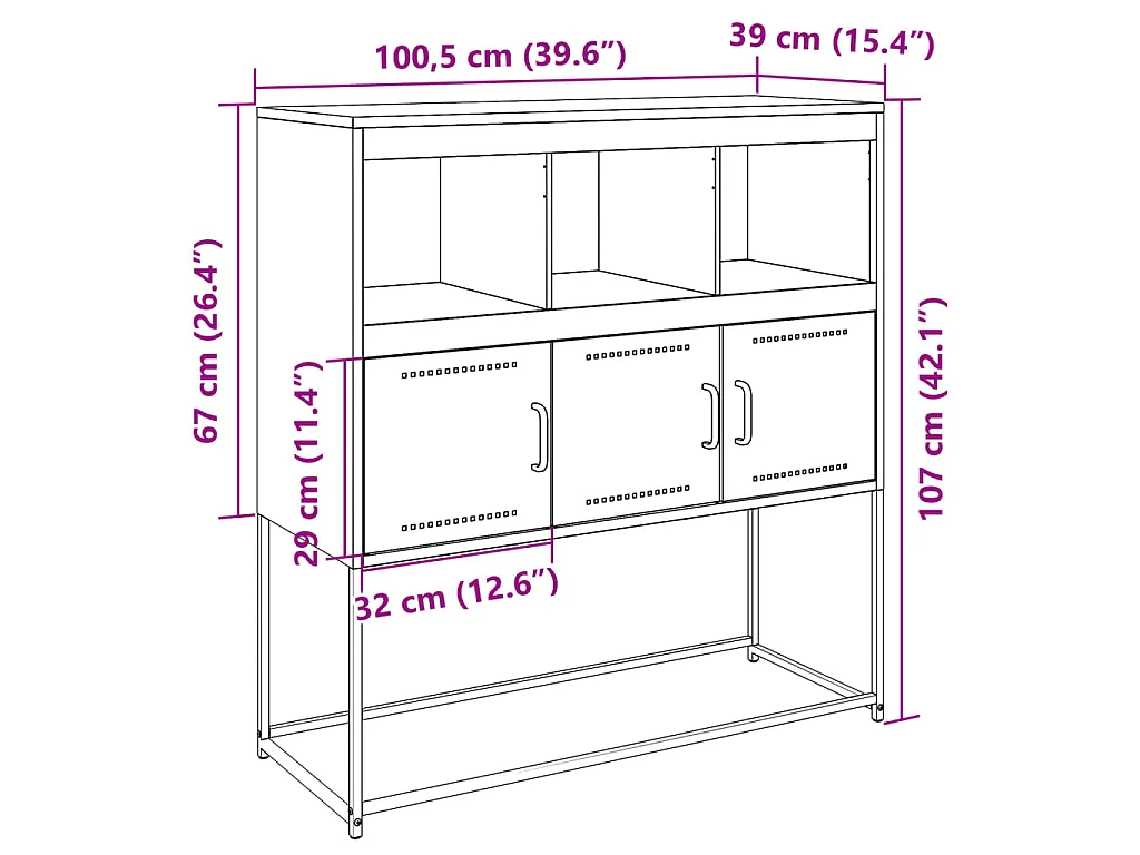 Aparador 100,5x39x107 cm aço rosa