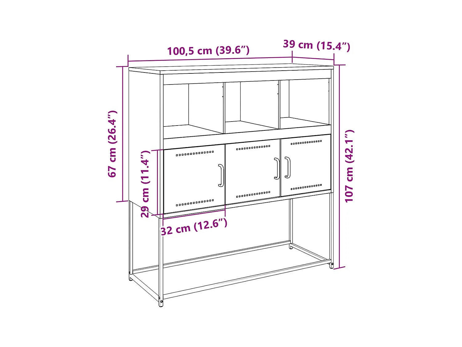 Dressoir 100,5x39x107 cm staal mosterdgeel