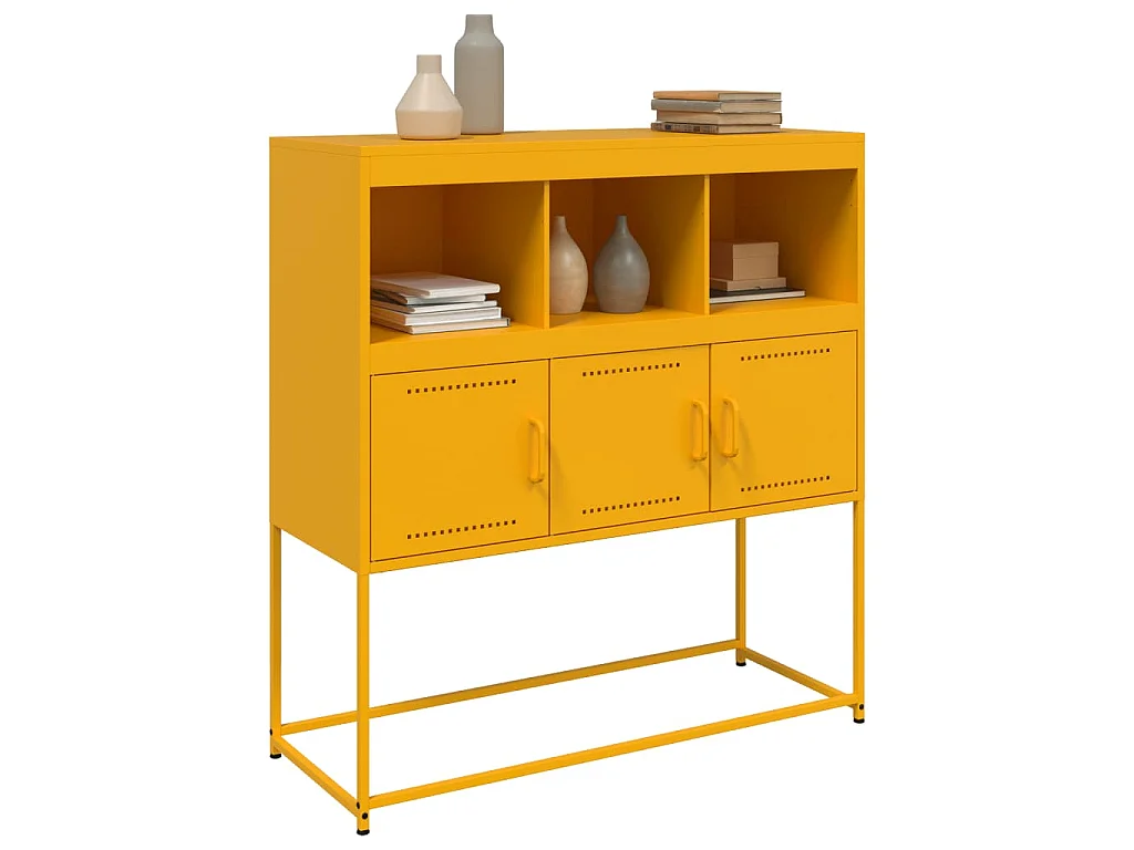 Dressoir 100,5x39x107 cm staal mosterdgeel