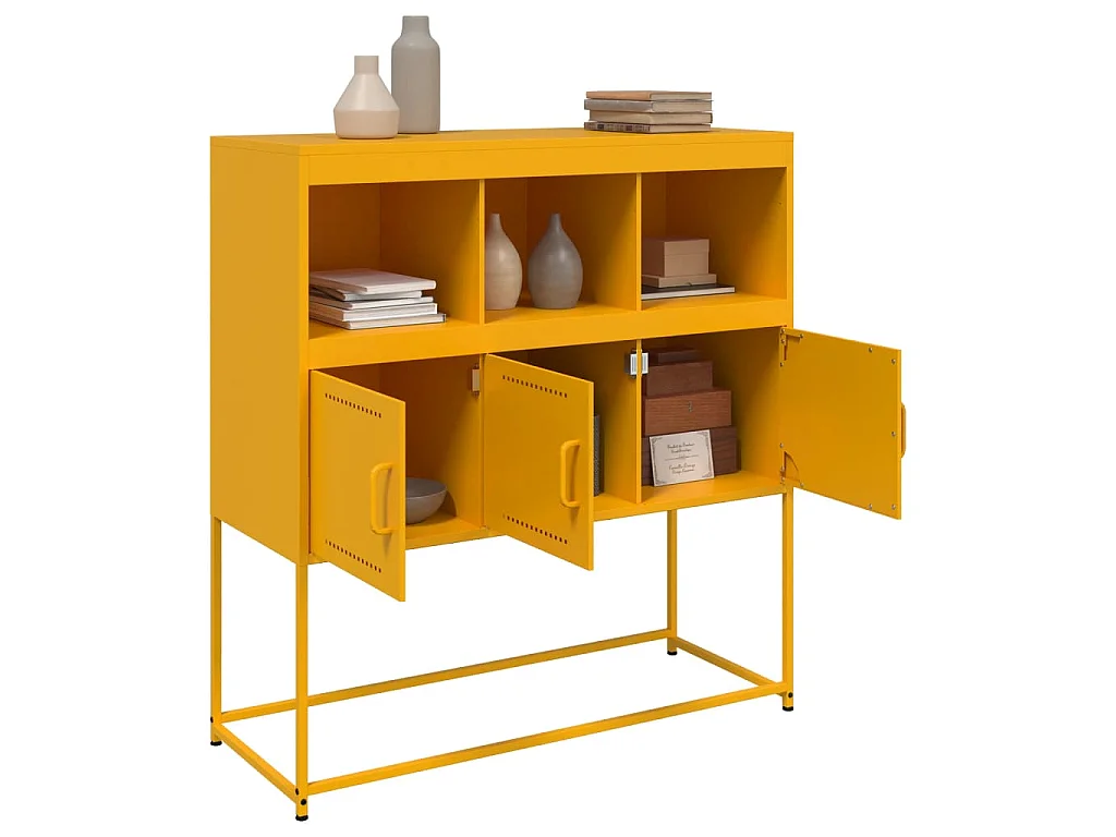 Dressoir 100,5x39x107 cm staal mosterdgeel