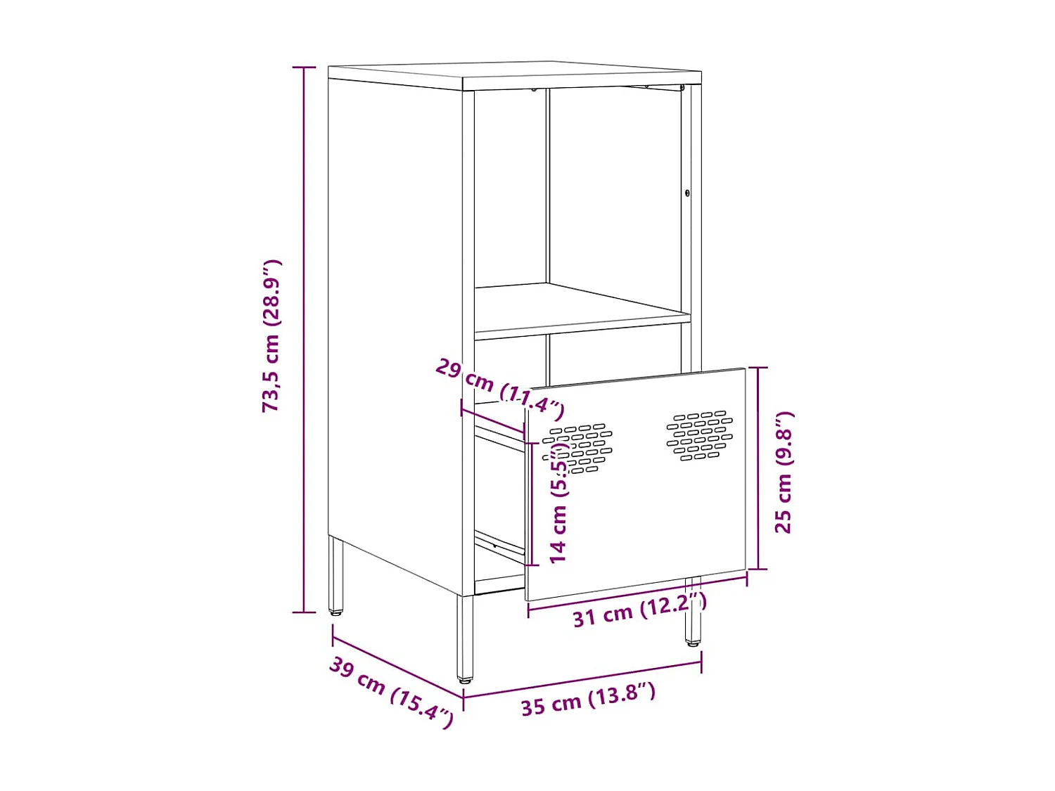 Credenza Bianca 35x39x73,5 cm in Acciaio Laminato a Freddo