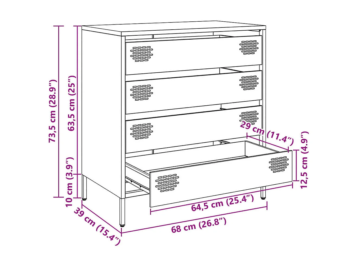Buffet noir 68x39x73,5 cm acier laminé à froid