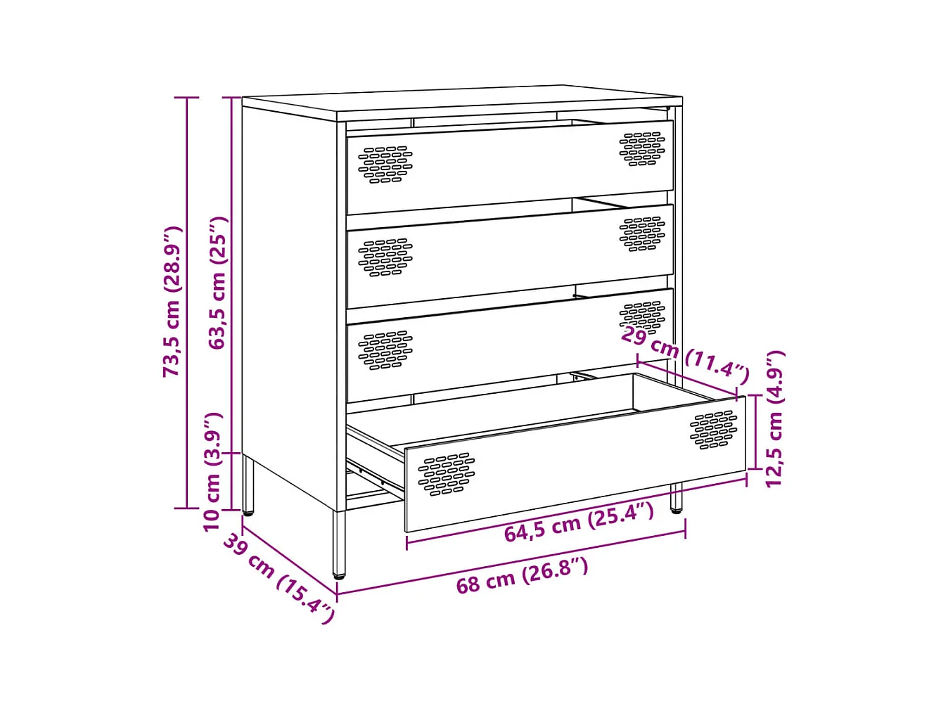 Buffet jaune moutarde 68x39x73,5 cm acier laminé à froid