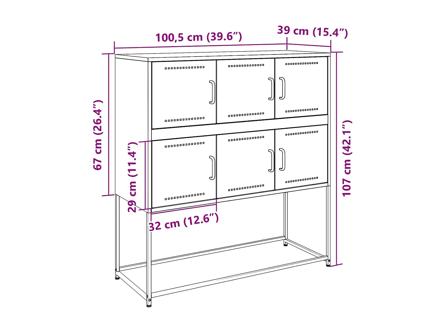 Buffet anthracite 100,5x39x107 cm acier