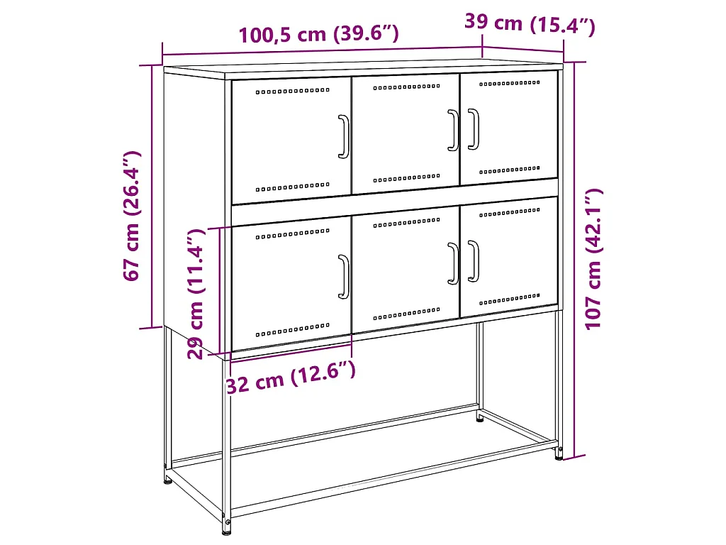Buffet anthracite 100,5x39x107 cm acier
