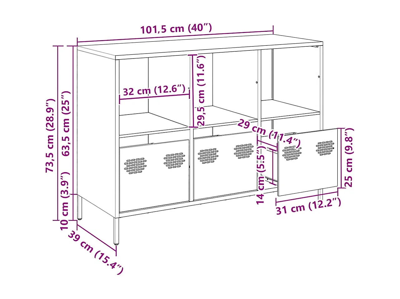 Buffet blanc 101,5x39x73,5 cm acier laminé à froid
