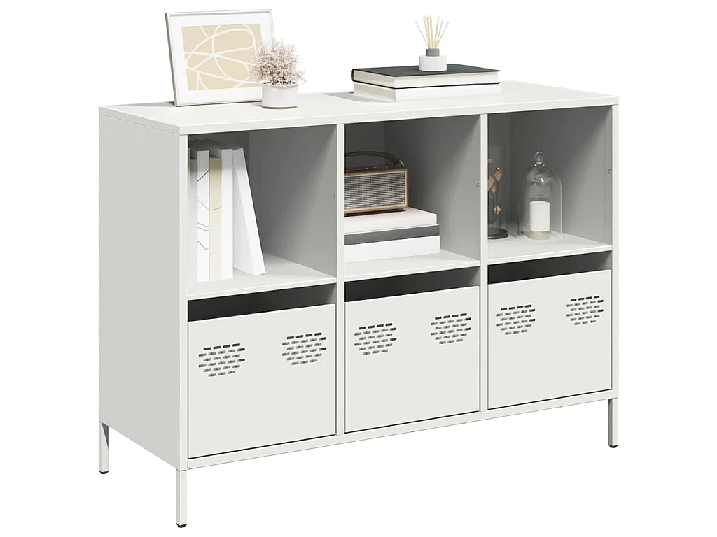 Credenza Bianca 101,5x39x73,5 cm in Acciaio Laminato a Freddo