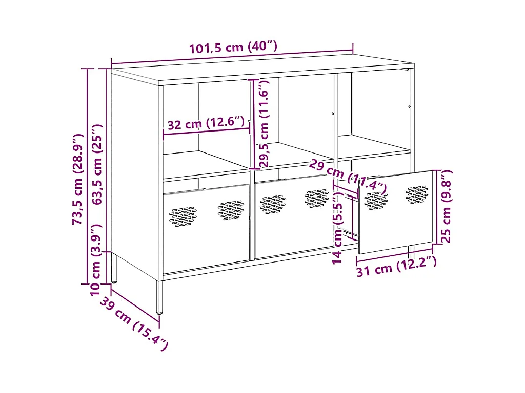 Credenza Bianca 101,5x39x73,5 cm in Acciaio Laminato a Freddo