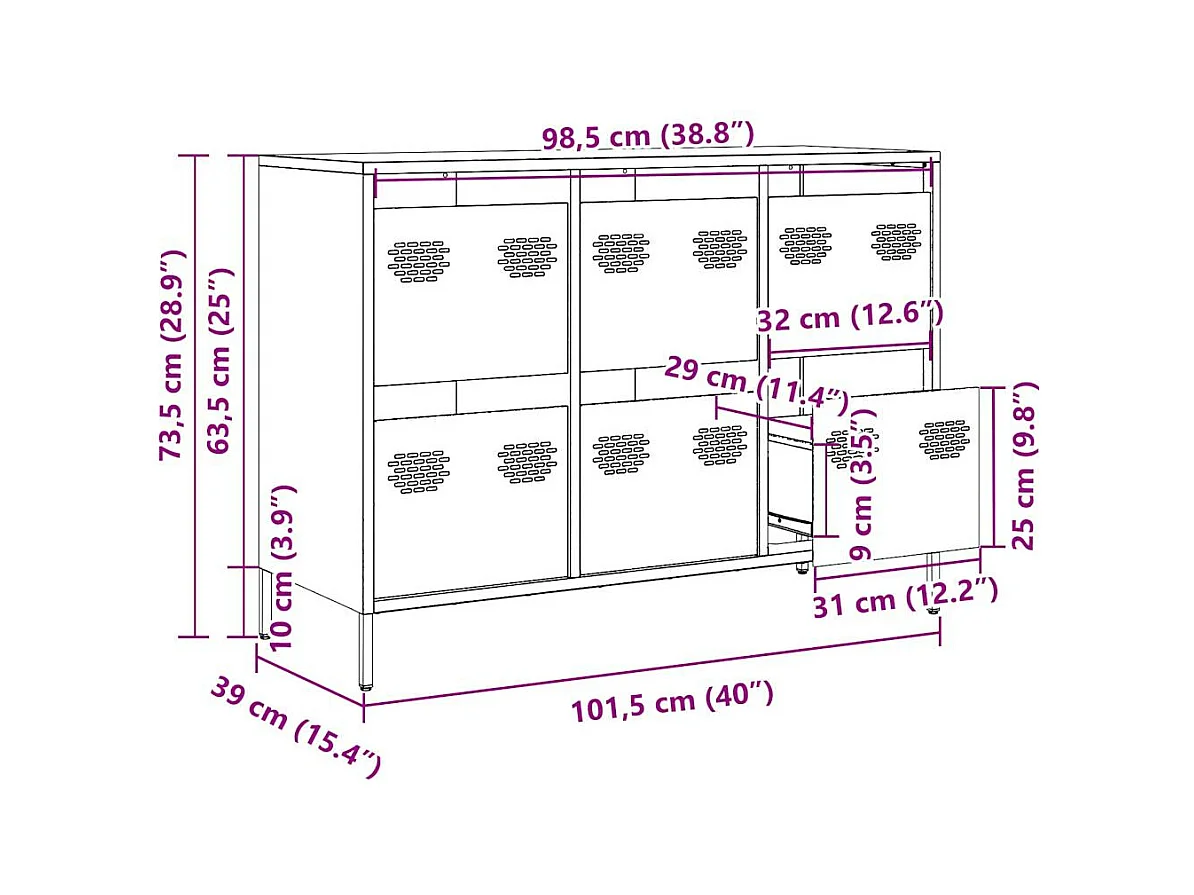 Credenza Bianca 101,5x39x73,5 cm in Acciaio Laminato a Freddo