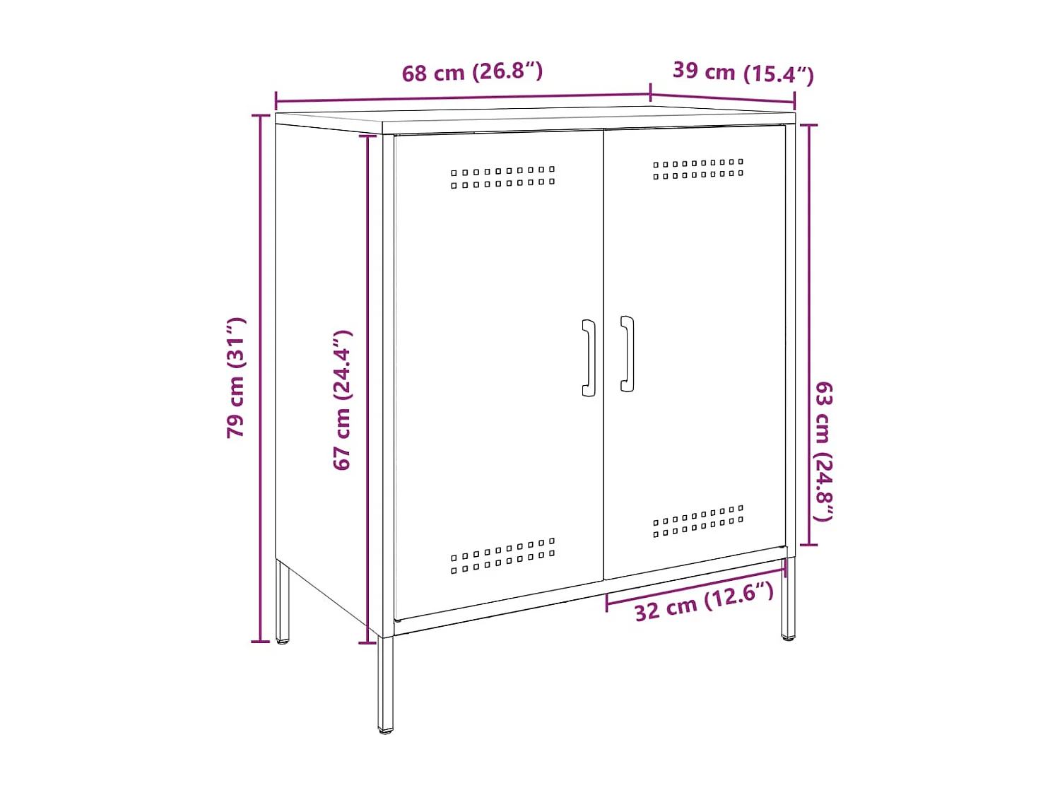 Buffet noir 68x39x79 cm acier