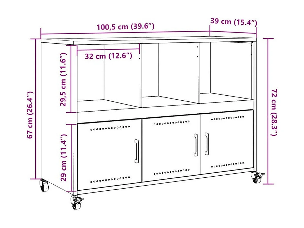 Credenza Antracite 100,5x39x72 cm in Acciaio