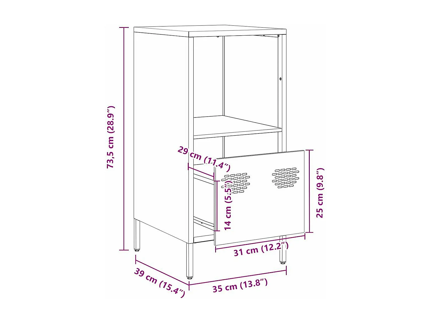 Dressoir 35x39x73,5 cm koudgewalst staal antracietkleurig