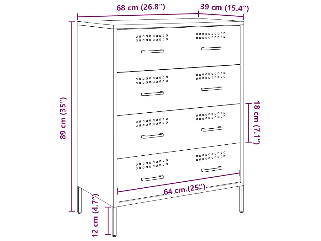 Credenza Rosa 68x39x89 cm in Acciaio
