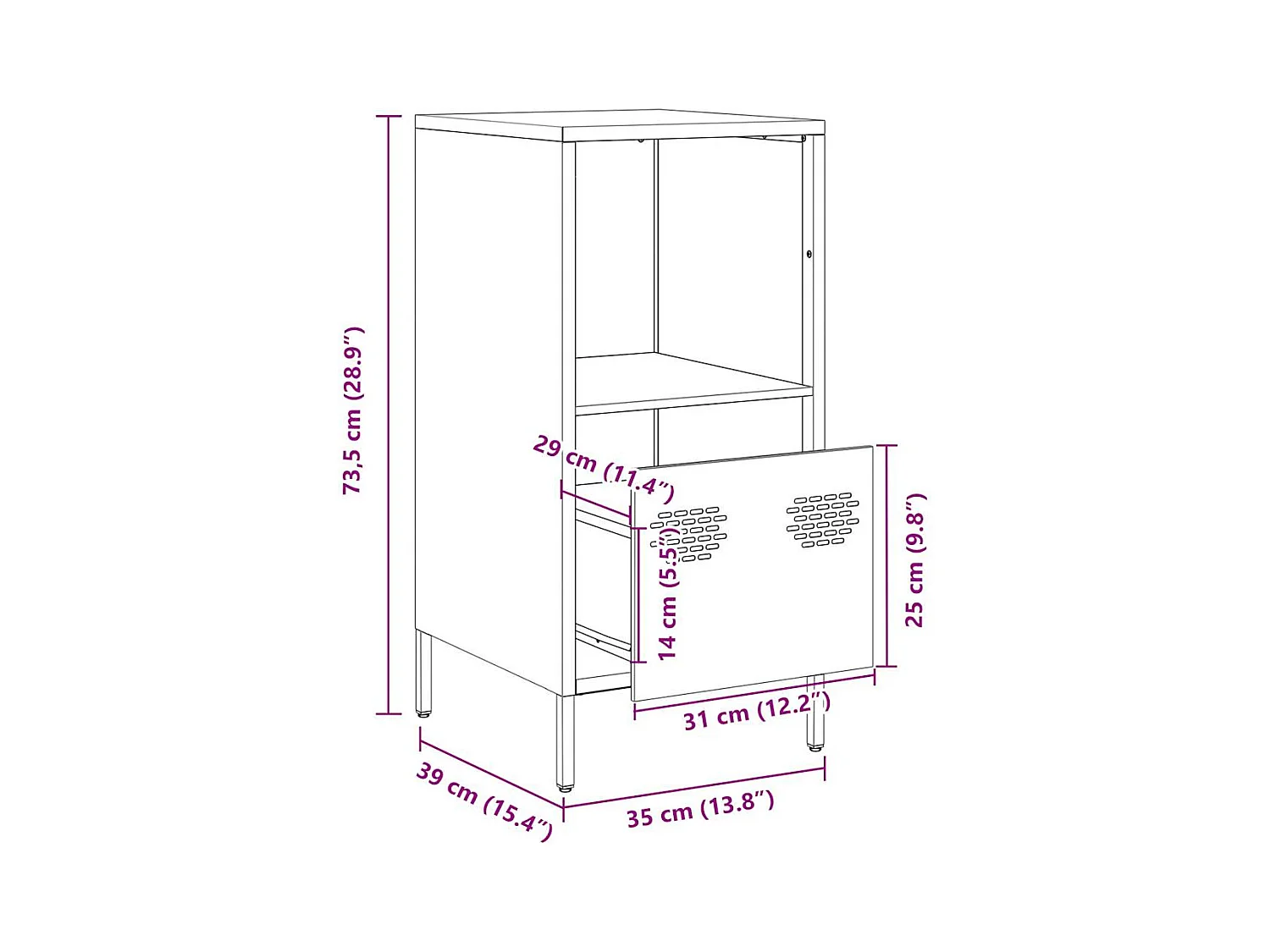 Buffet jaune moutarde 35x39x73,5 cm acier laminé à froid