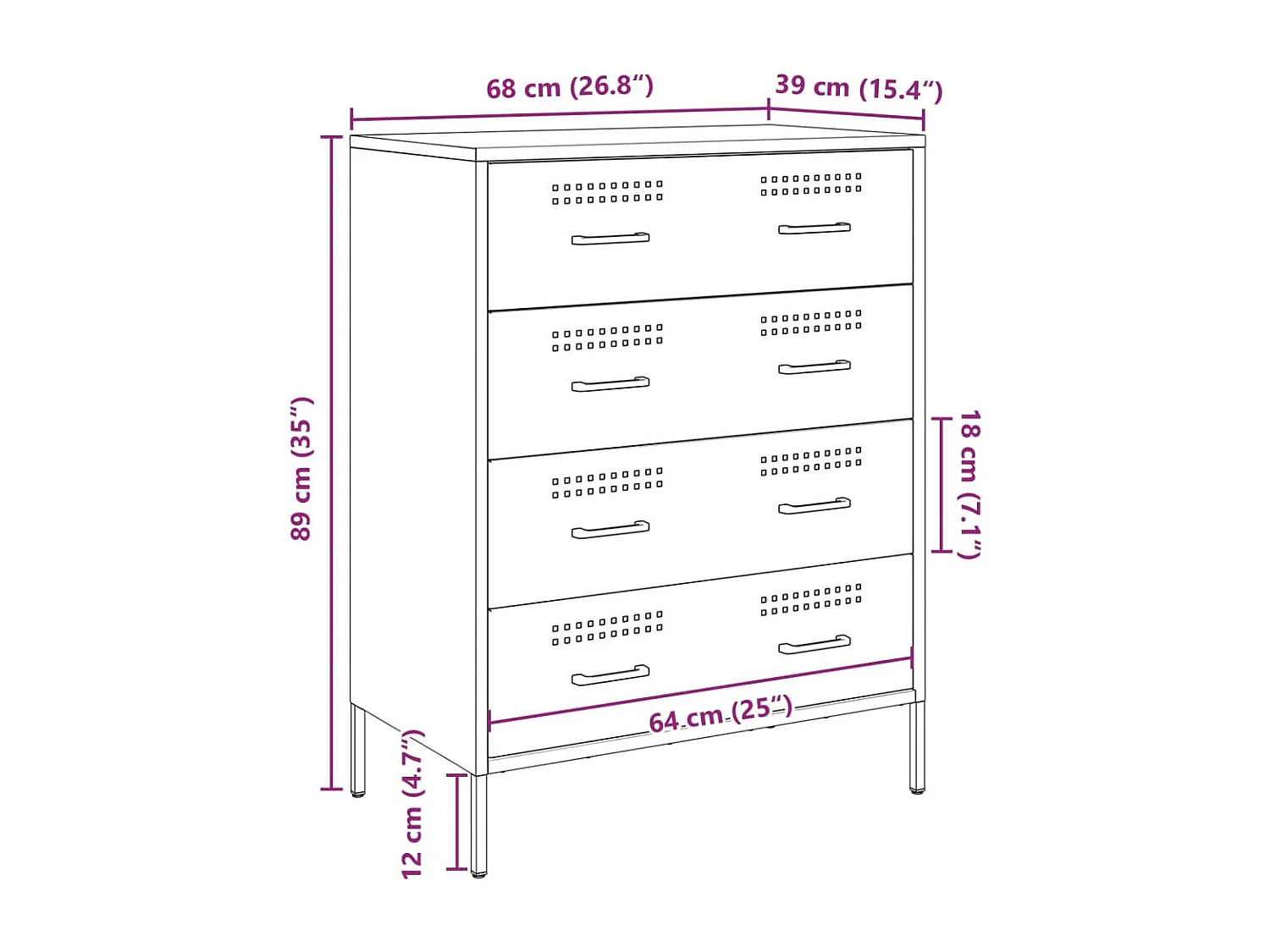 Dressoir 68x39x89 cm staal wit