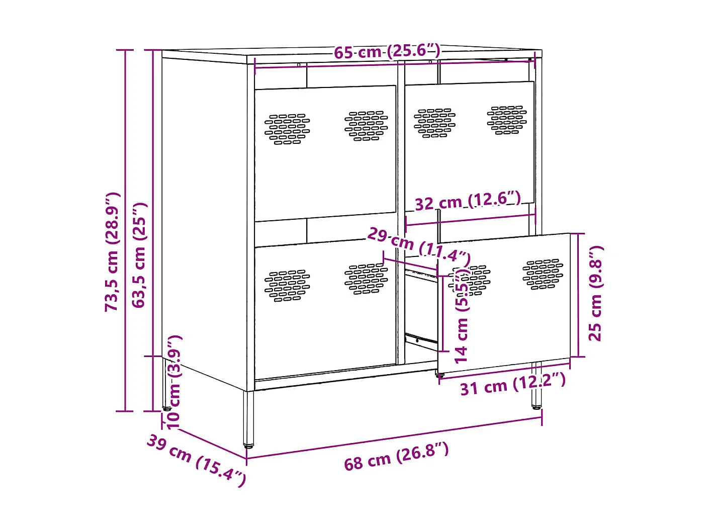 Buffet rose 68x39x73,5 cm acier laminé à froid