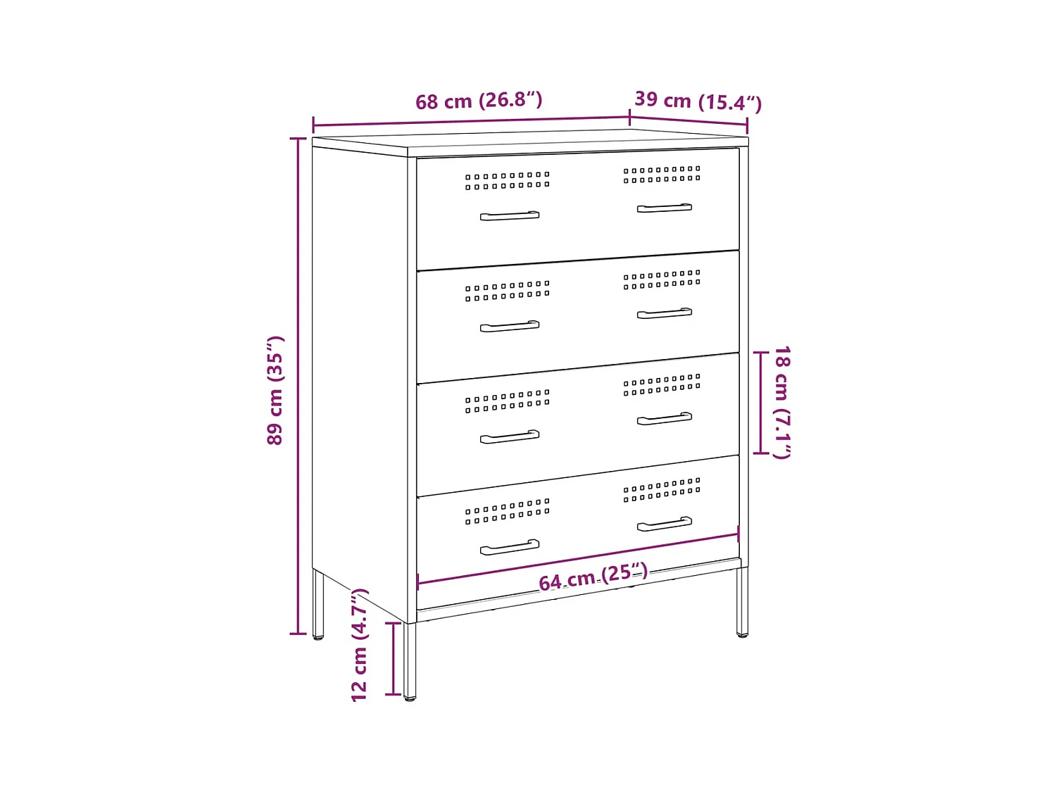 Buffet jaune moutarde 68x39x89 cm acier