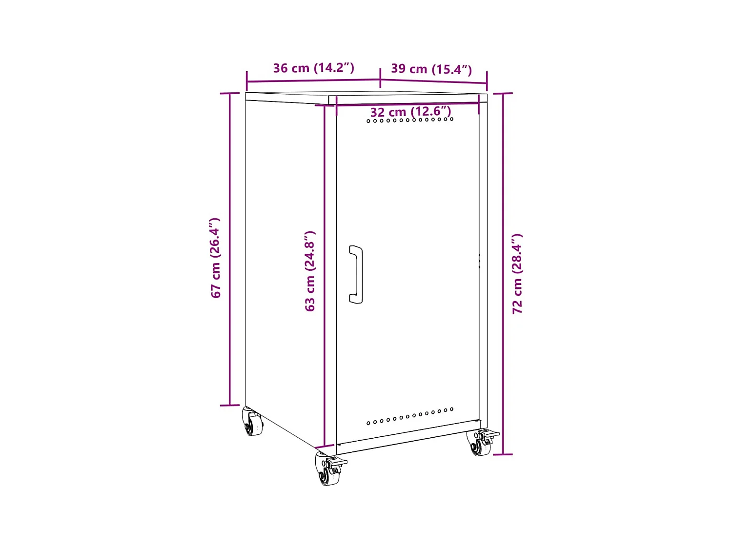 Buffet jaune moutarde 36x39x72 cm acier