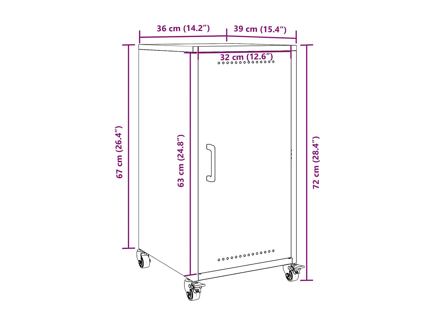 Buffet jaune moutarde 36x39x72 cm acier