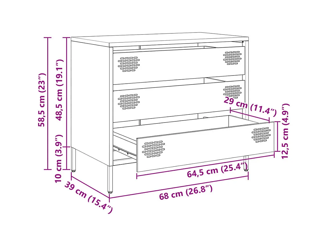 Credenza Antracite 68x39x58,5 cm in Acciaio Laminato a Freddo