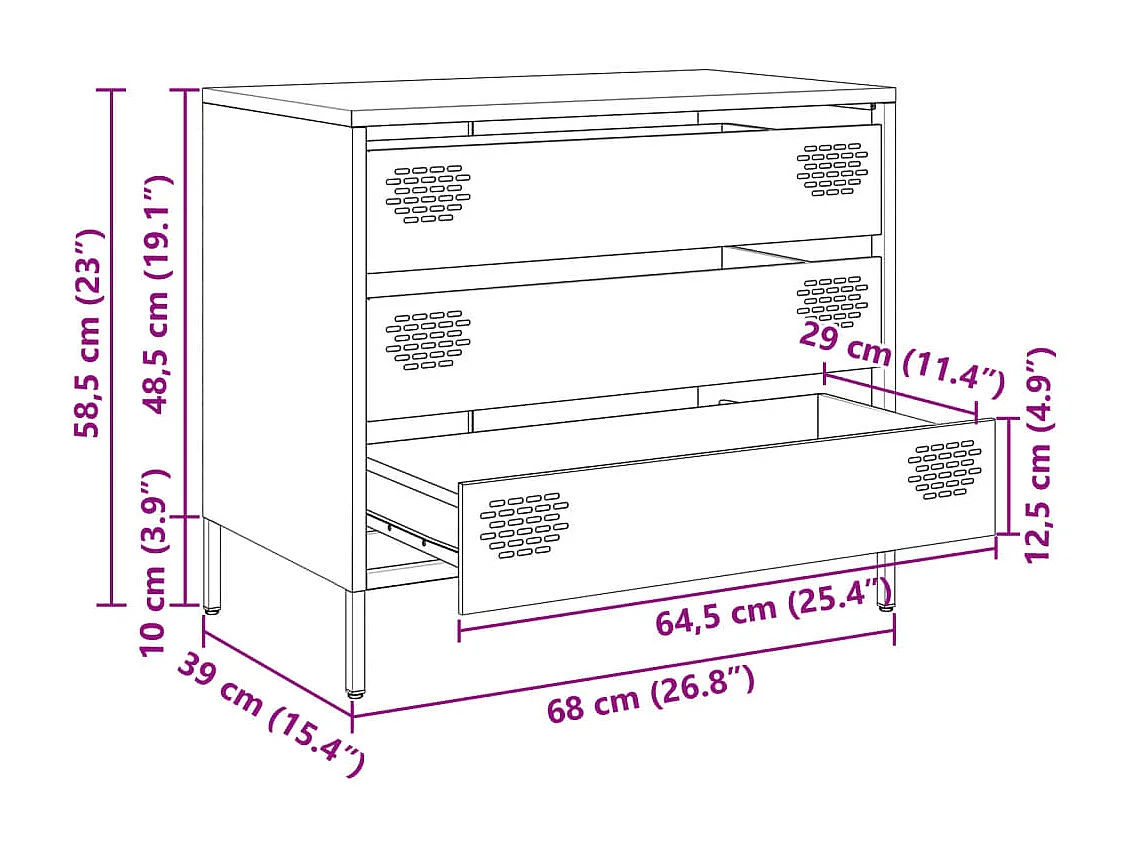 Credenza Antracite 68x39x58,5 cm in Acciaio Laminato a Freddo