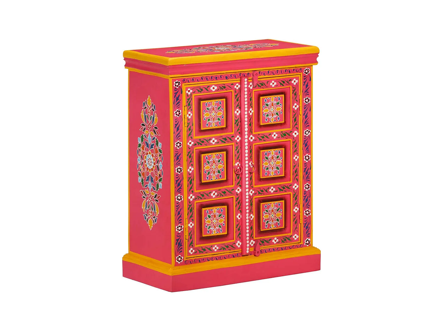 Buffet Bois massif de manguier Peinture rose à la main