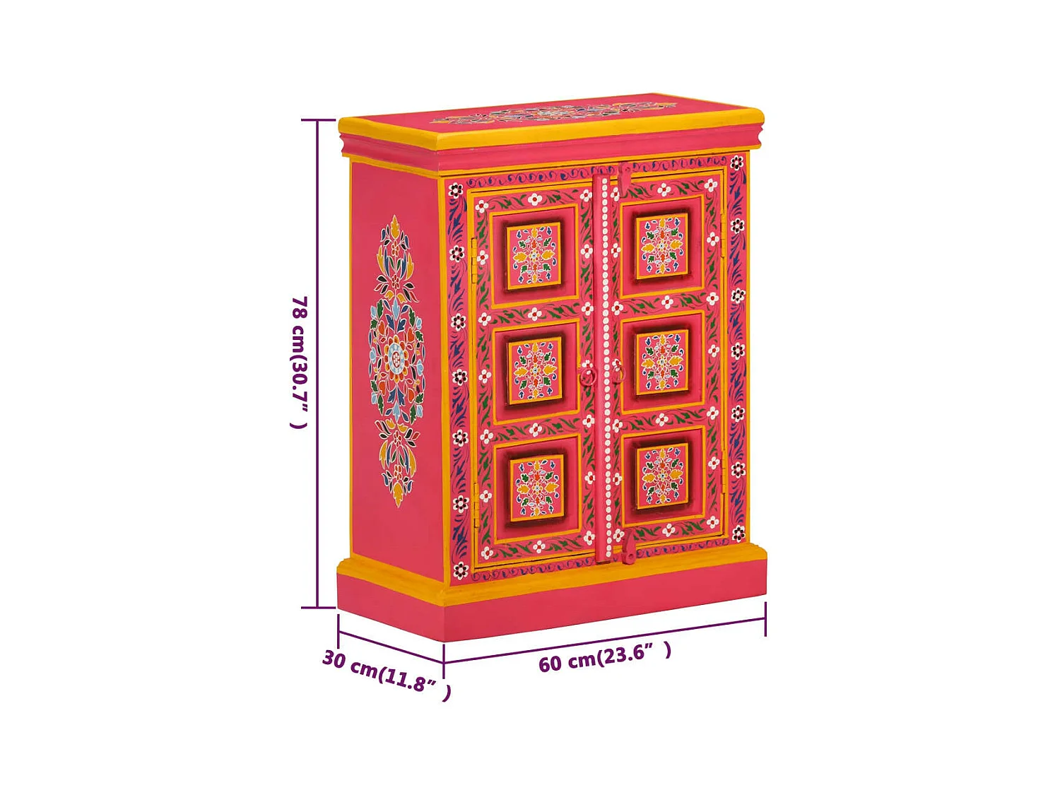 Buffet Bois massif de manguier Peinture rose à la main