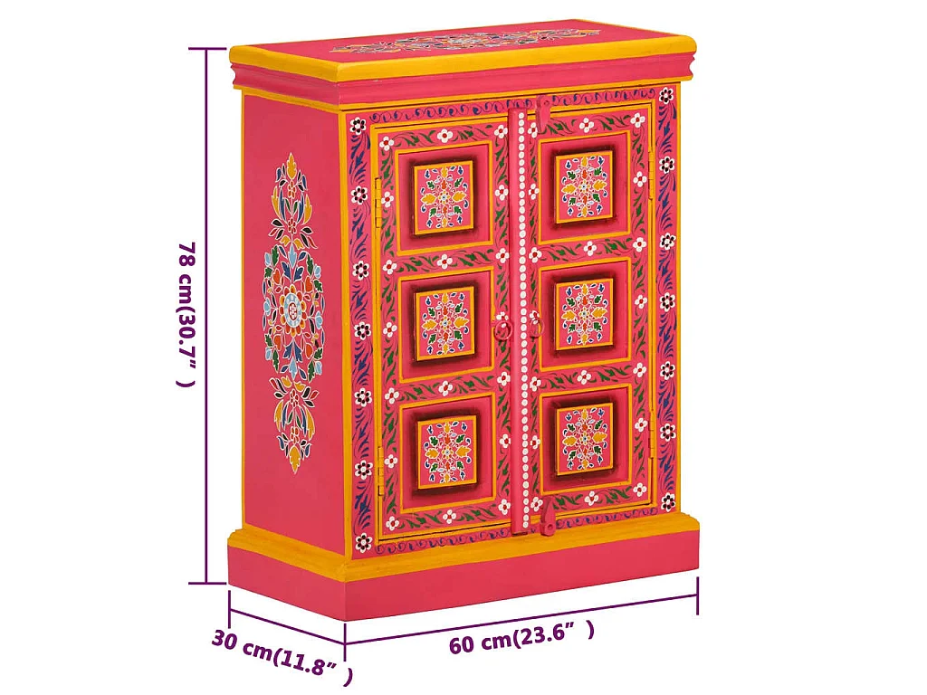 Buffet Bois massif de manguier Peinture rose à la main