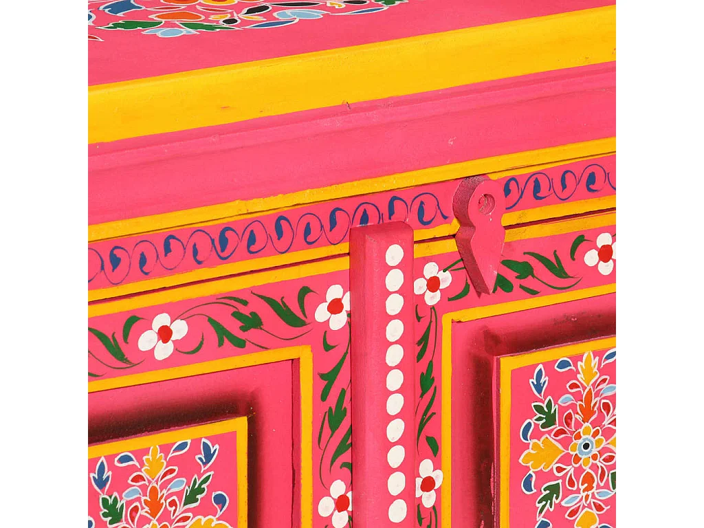 Buffet Bois massif de manguier Peinture rose à la main