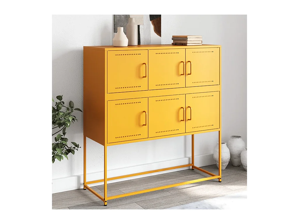 Dressoir 100,5x39x107 cm staal mosterdgeel