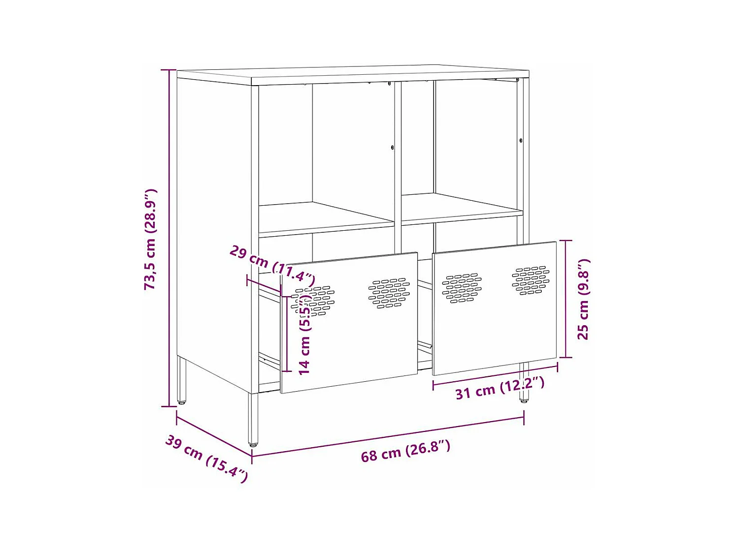 Buffet vert olive 68x39x73,5 cm acier laminé à froid