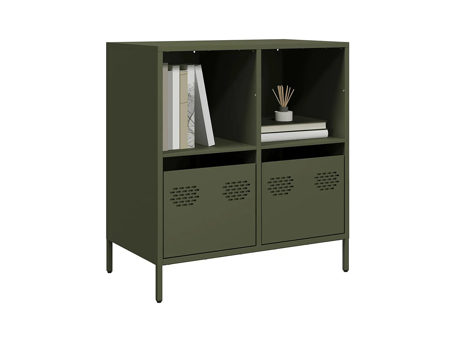 Dressoir 68x39x73,5 cm koudgewalst staal olijfgroen