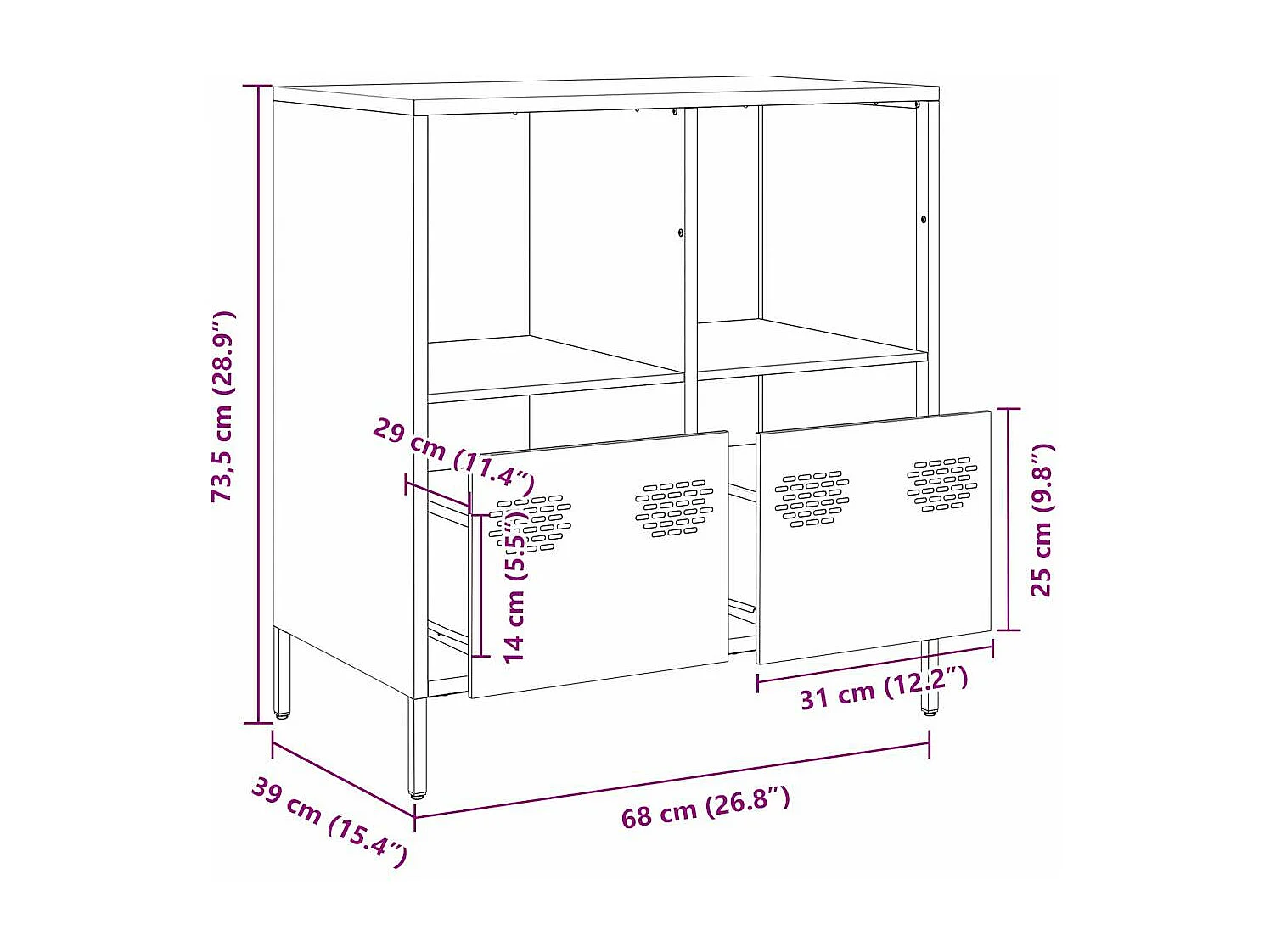 Dressoir 68x39x73,5 cm koudgewalst staal olijfgroen