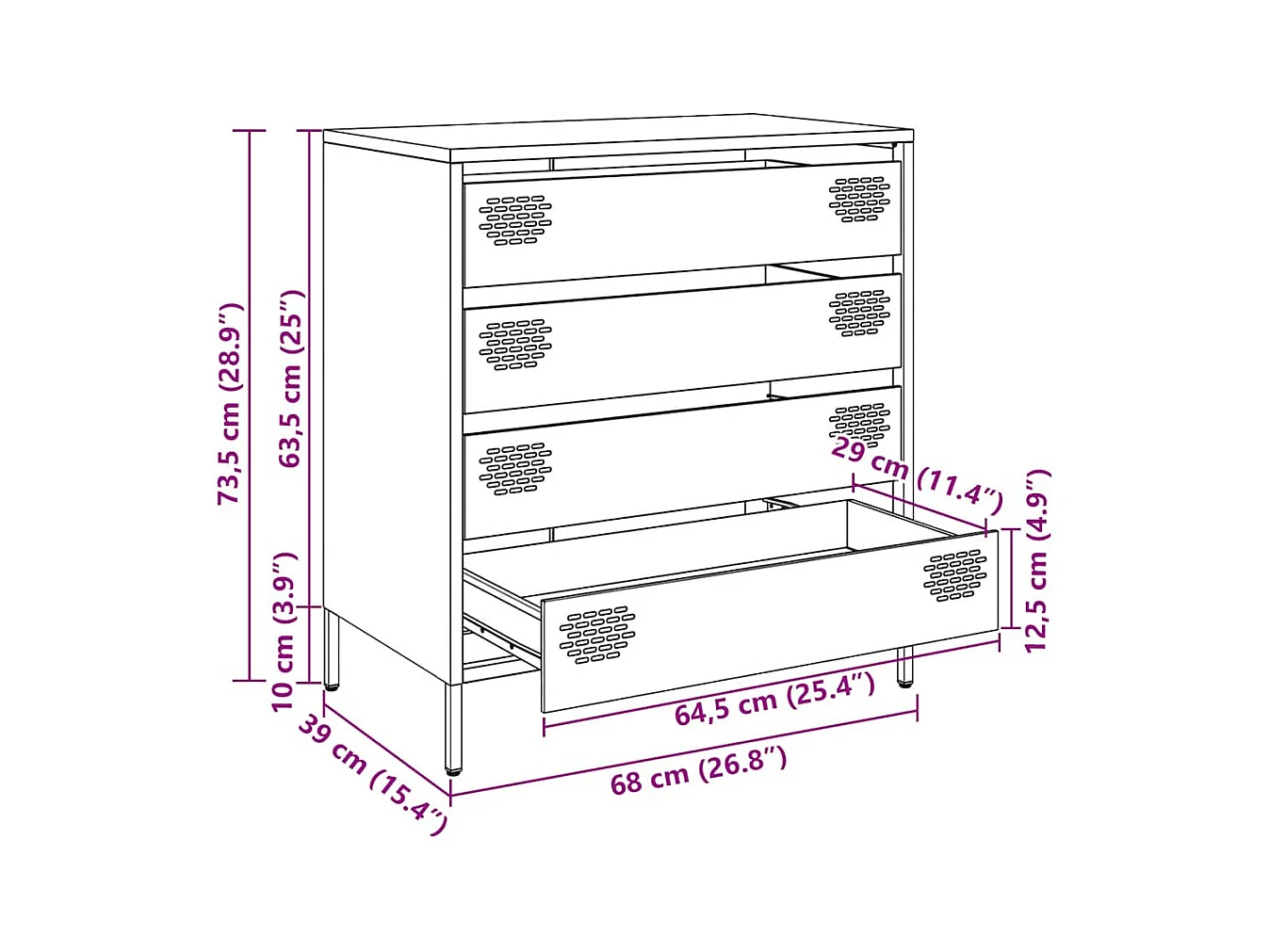 Buffet blanc 68x39x73,5 cm acier laminé à froid