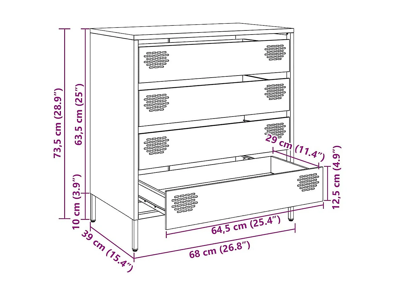 Buffet blanc 68x39x73,5 cm acier laminé à froid