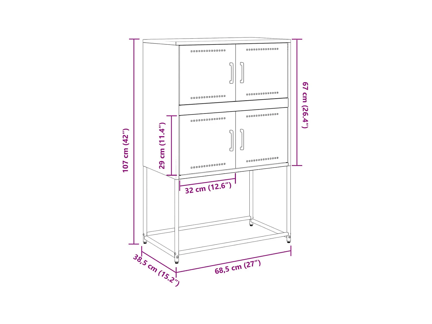Credenza Bianca 68,5x38,5x107 cm in Acciaio