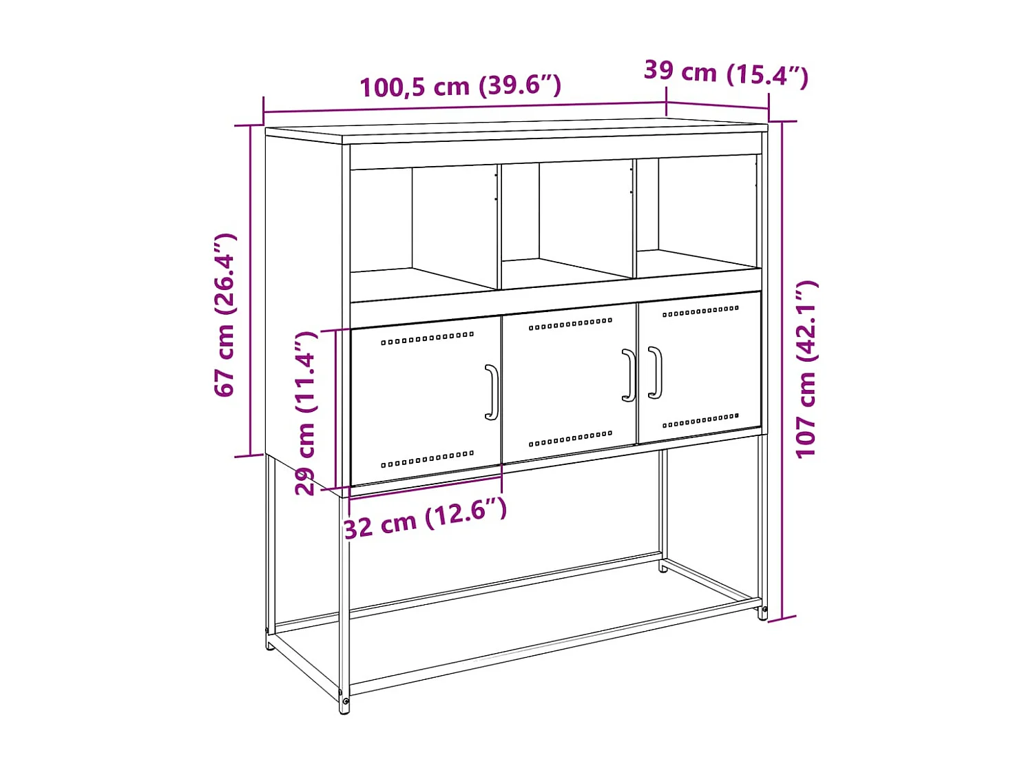 Buffet anthracite 100,5x39x107 cm acier