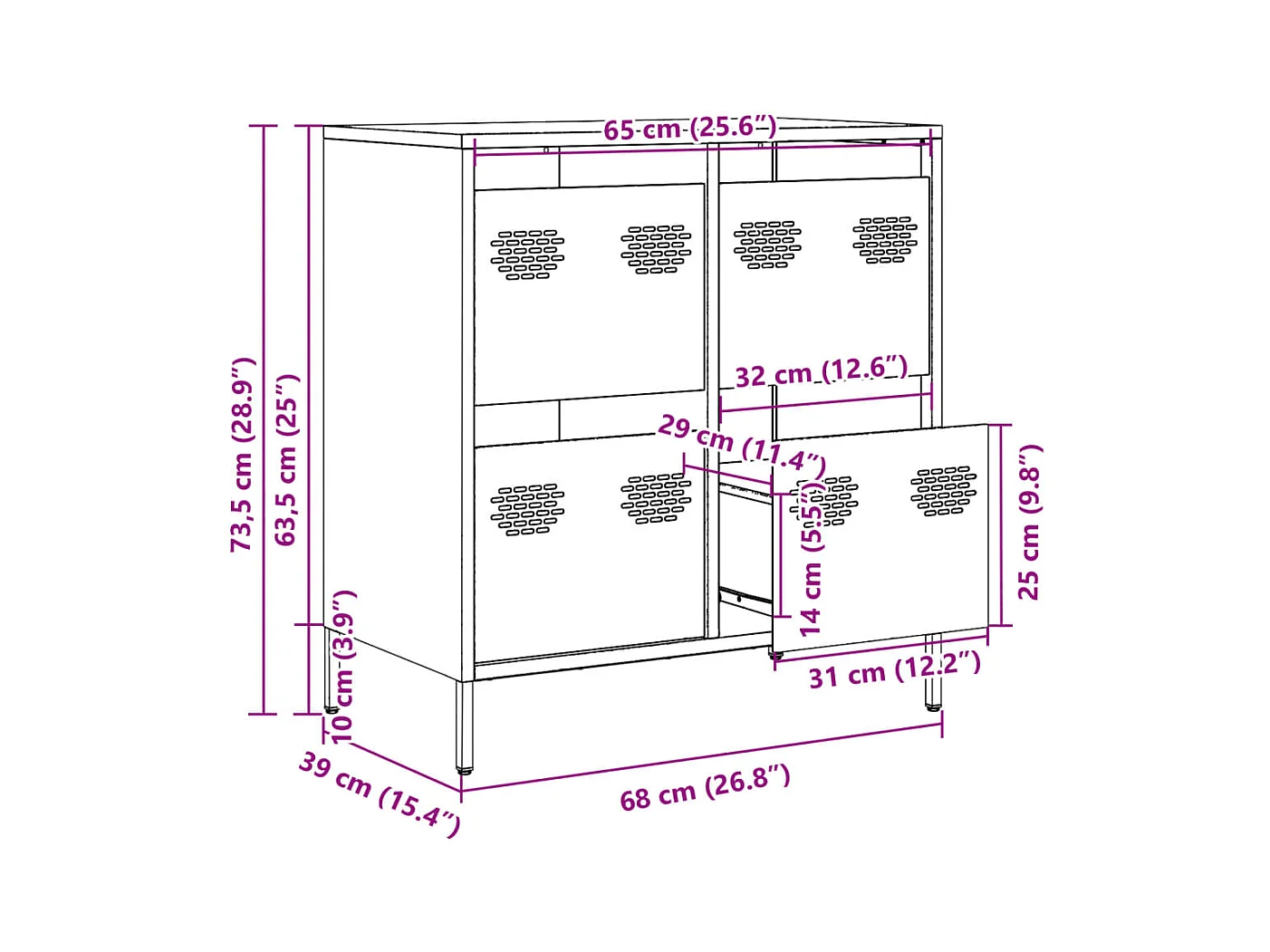 Dressoir 68x39x73,5 cm koudgewalst staal antracietkleurig