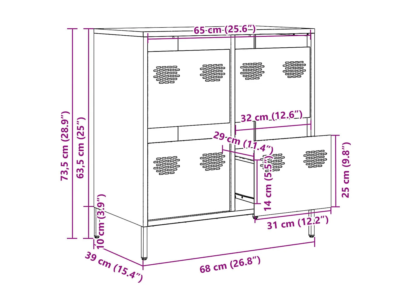 Buffet anthracite 68x39x73,5 cm acier laminé à froid