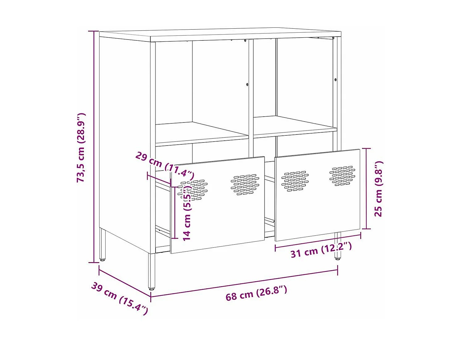 Buffet jaune moutarde 68x39x73,5 cm acier laminé à froid