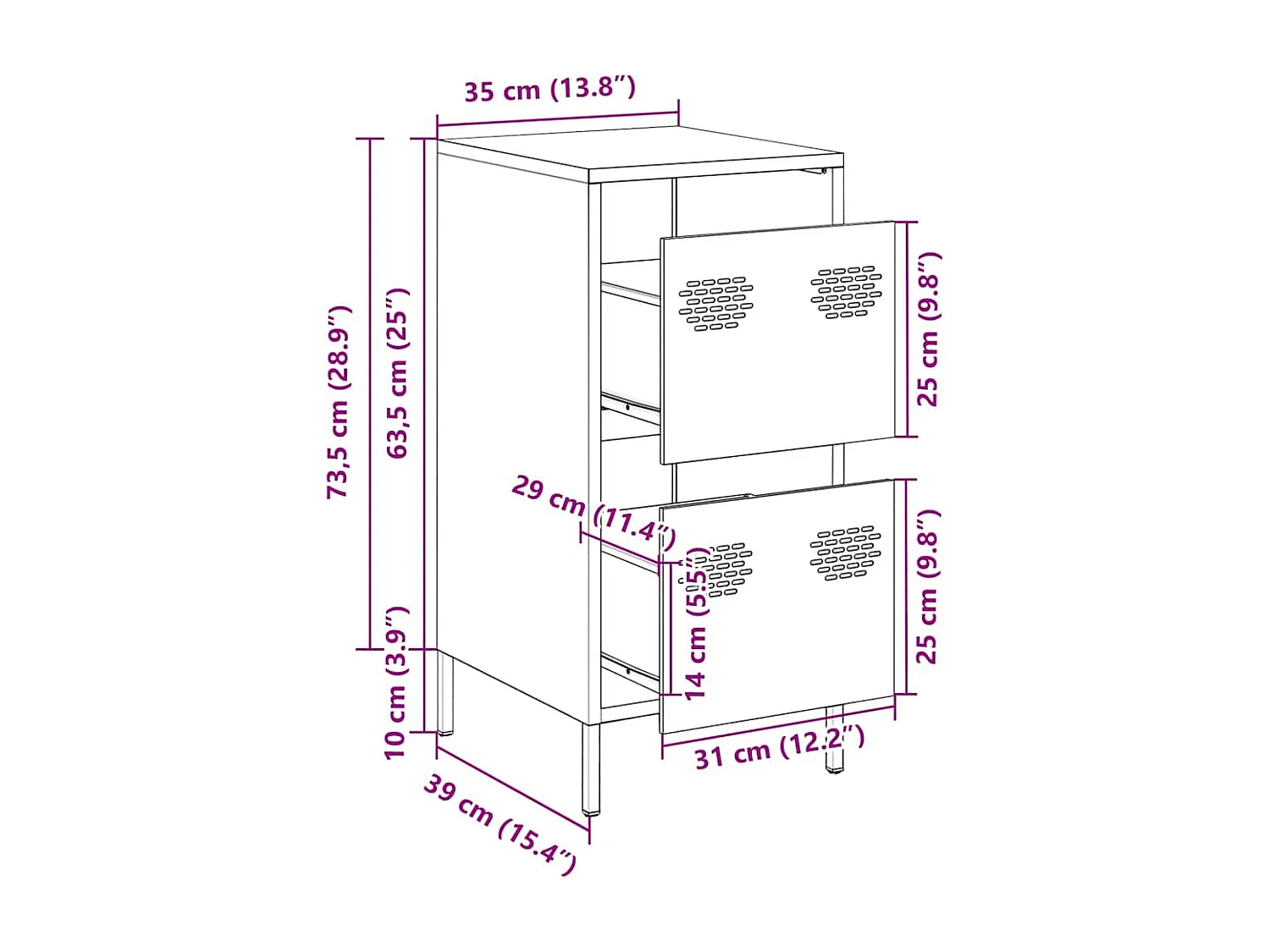 Buffet rose 35x39x73,5 cm acier laminé à froid