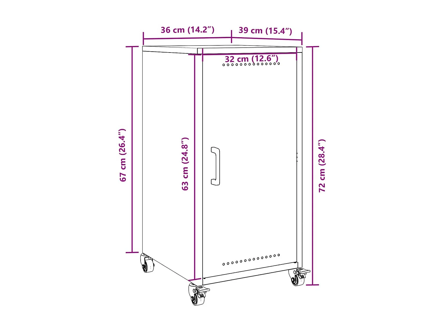 Buffet rose 36x39x72 cm acier