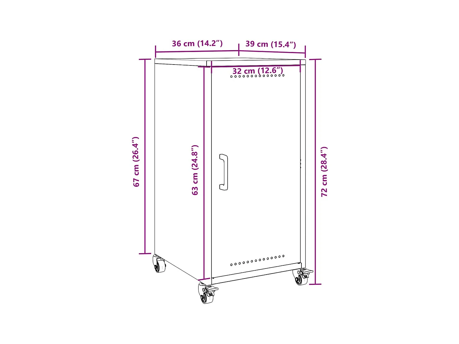 Buffet rose 36x39x72 cm acier