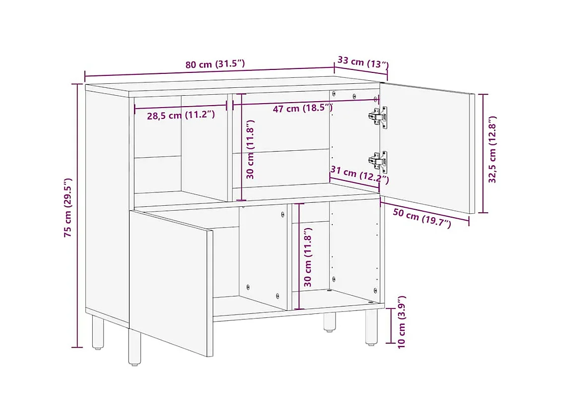 Buffet marron 80x33x75 cm bois massif de manguier