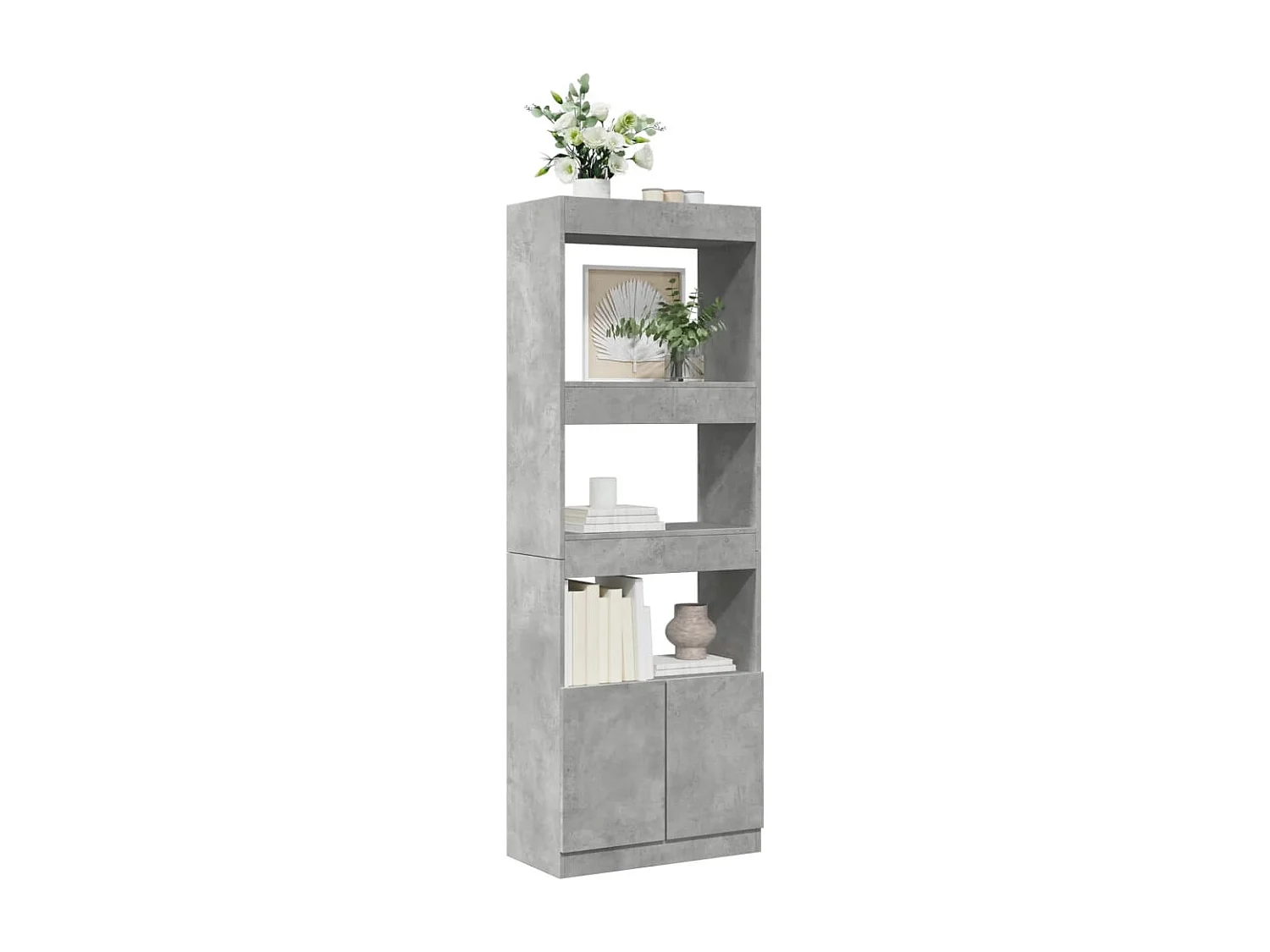 Buffet haut 63x33x180 cm gris béton bois d'ingénierie